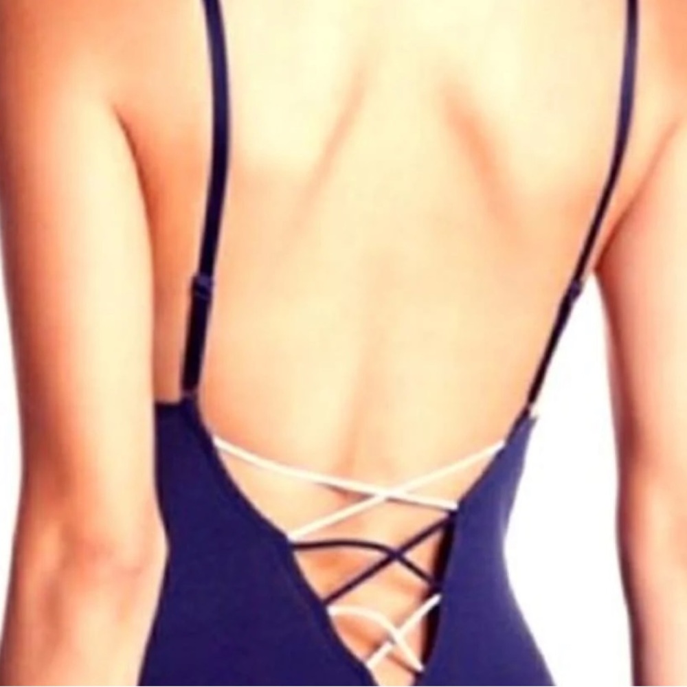 Sam Edelman Strappy Back Navy Blue Bodysuit